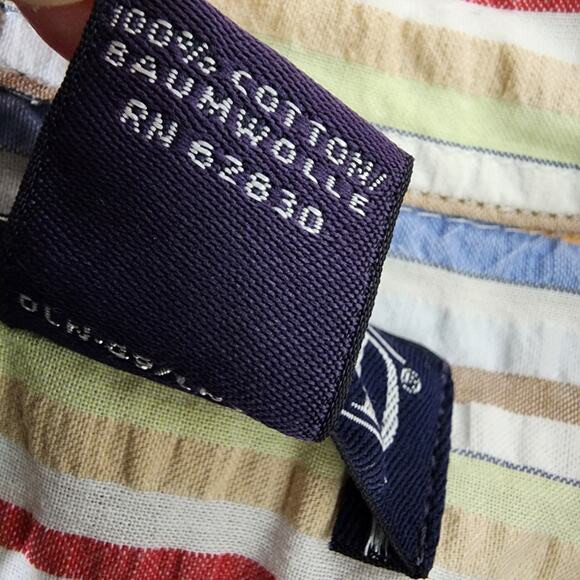 Lands End Mens Shirt Size Medium 15 15.5 Seersucker Pastel Striped Button Preppy - Picture 9 of 9